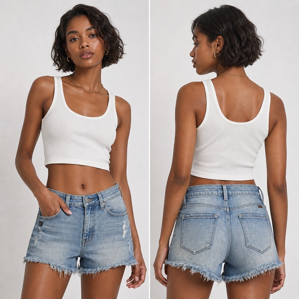 KanCan High Rise Distressed Denim Shorts Light Wash Frayed Hem Medium‎ Summer
